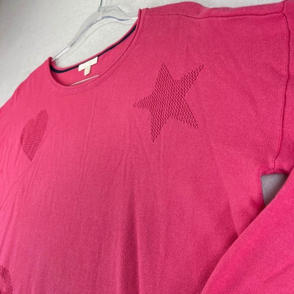 LISA TODD Womens L Pink Good Vibrations Stars Heart Pullover Sweater Color Cuffs - Picture 3 of 10